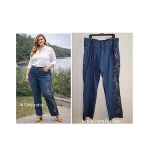 VTG 90s Y2k Jean Pants TALL Sz 22 Embellished Jewel Sequin Rhinestone Mardi Gras